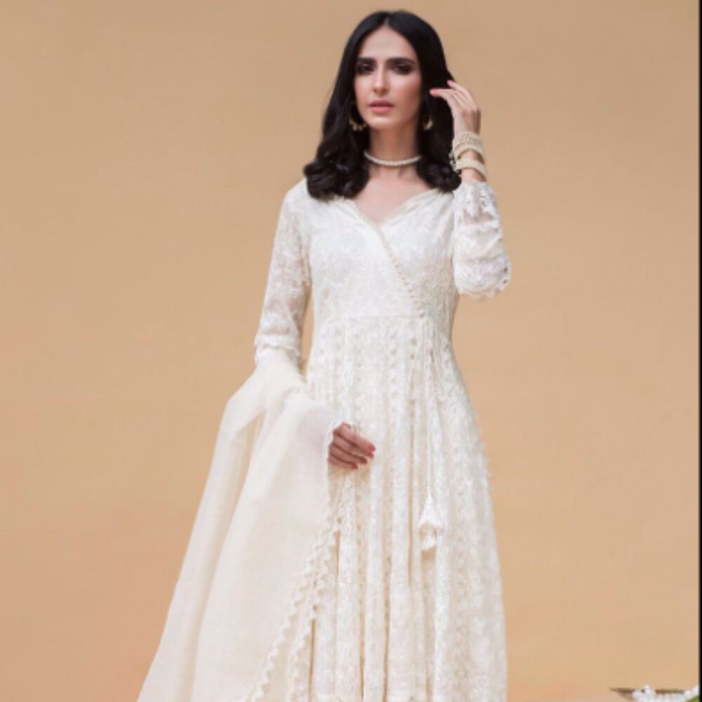 Ansab Jahangir Studio “Kinar” Net/Organza Angarkha Suit — Size Large — Preloved